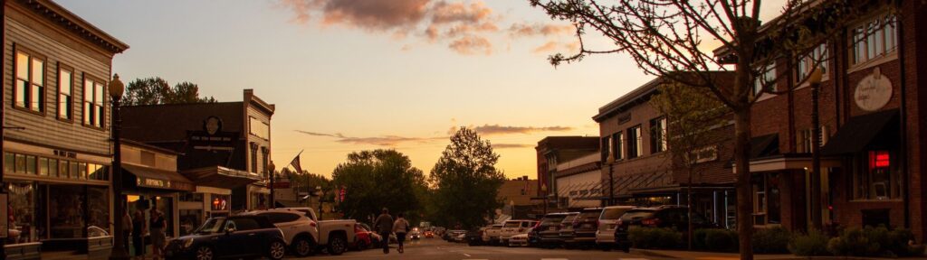Photo of downtown Snohomish during sunset.
